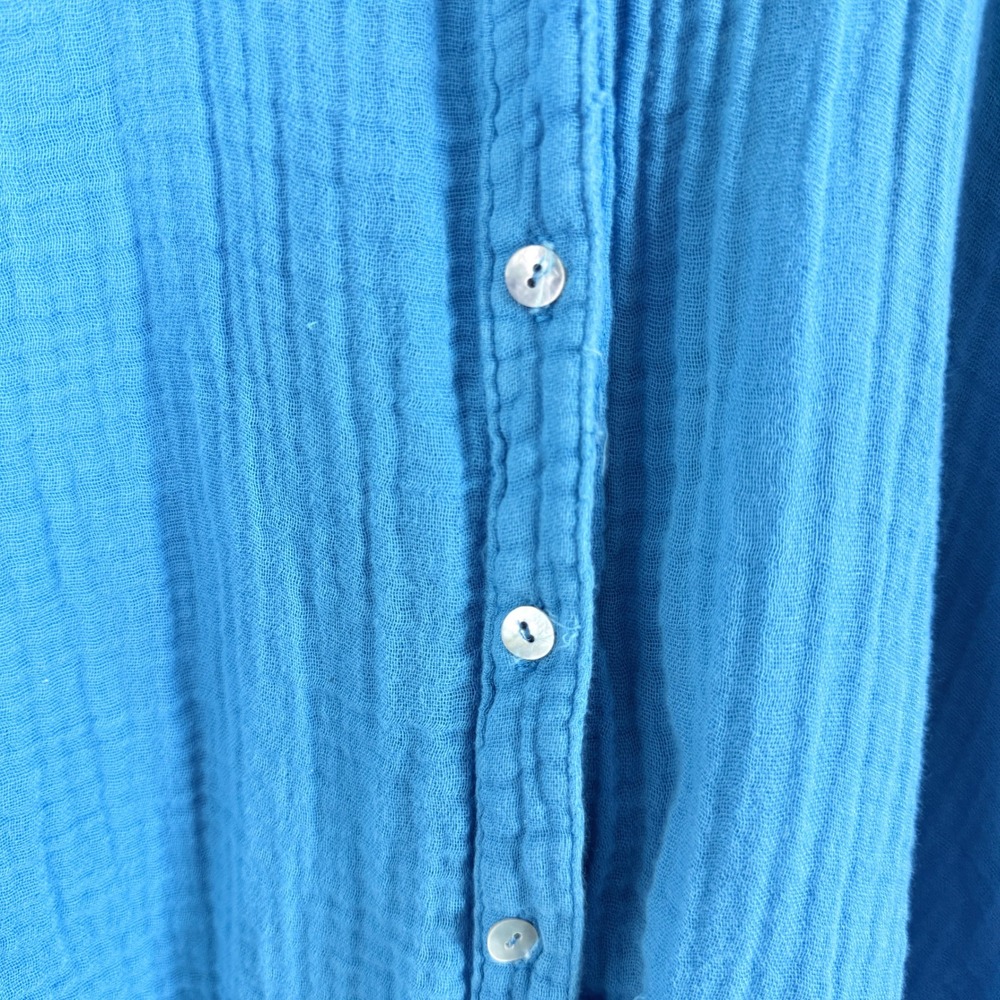 Michael Stars Blue Gauze Shirt Button Down Collared Long Sleeve Raw Hem Size S - Picture 7 of 8